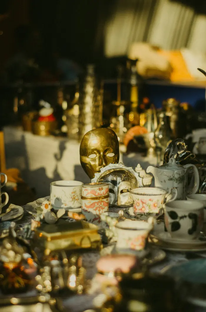 Brass, silverplate & china, one shelf