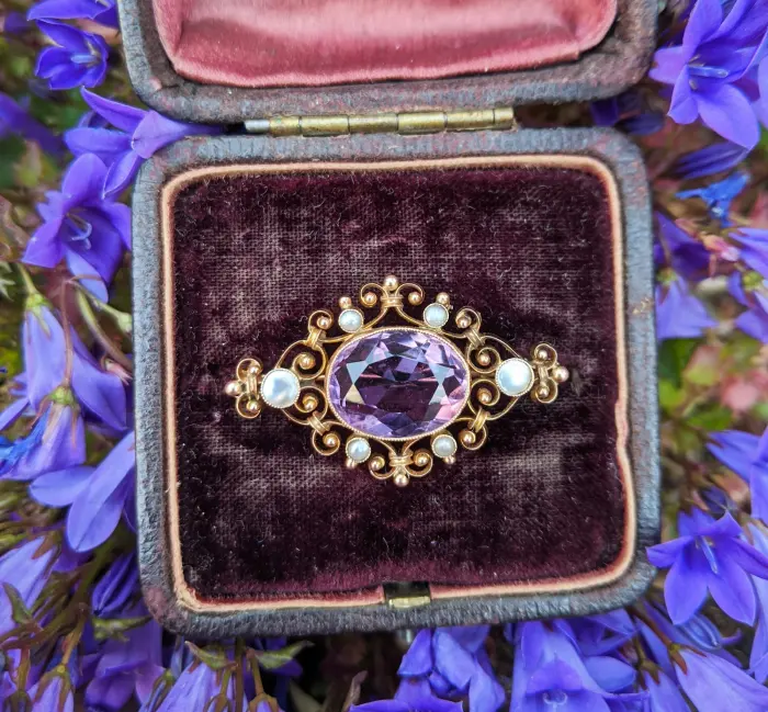 Victorian amethyst & seed-pearl brooch